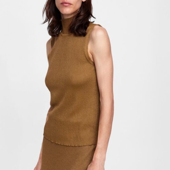 Zara Knit Set Top and Skirt in Matt Gold - Picture 6 of 16